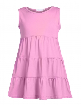 

Rose Pink Girl O-Neck Sleeveless Short Solid Tiered Dress, Multicolor