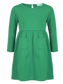 

Green Girls' O-Neck Long Sleeve Elastic Waist Solid Dress, Multicolor