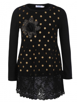 

Black Kids Girl O-Neck Long Sleeve Dot Lace Patchwork Dress, Multicolor