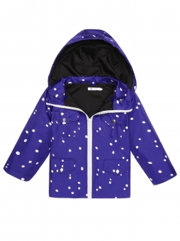 

Blue Stand Collar Long Sleeve Dot Print Detachable Hooded Zip Up Raincoat Jacket, Multicolor