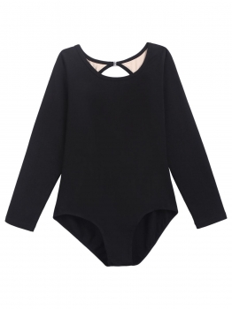 

Black Women Classic Keyhole Back Long Sleeve Patchwork Leotard, Multicolor