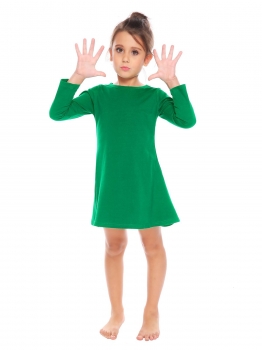 

Green Kids Girl O-Neck Long Sleeve Solid Big Wing Dress, Multicolor