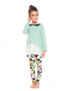 

Green New Kids Girl's O-Neck Long Sleeve Printed Tops and Pants Sets, Multicolor