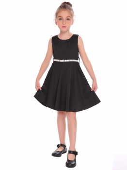 

Black Kids Girl O-Neck Sleeveless Cute Solid A-Line Dress, Multicolor