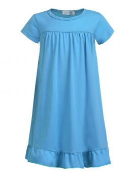 

Blue Kids Girl Solid O-Neck Short Sleeve High Waist Pleated Hem Cute Dress, Multicolor