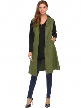 

Army green Turn Down Collar Long Sleeve Solid Long Trench Coat, Multicolor