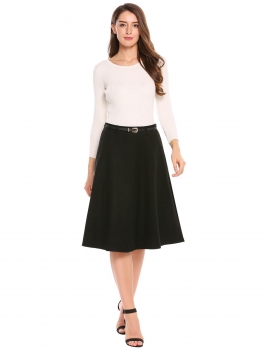 

Black High Waist Solid A-Line Skirts with Belt, Multicolor