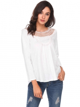 

White Long Sleeve Lace Patchwork Casual blouse, Multicolor