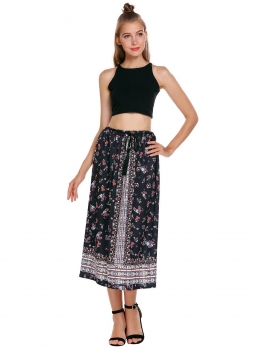 

Black Elastic Waist Floral Print Pleated Belted Skirts, Multicolor