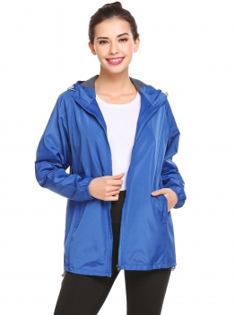 

Blue Women Casual Hooded Drawstring Long Sleeve Elastic Cuffs and Hem Solid Sport Outwear, Multicolor