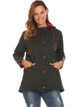 

Black Hooded Long Sleeve Lightweight Jacket Windbreaker Coat, Multicolor