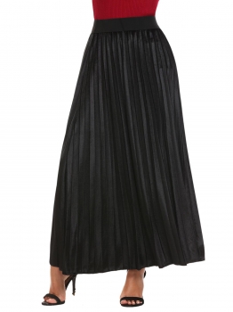 

Black Women High Waist Solid Velvet Casual Maxi Long Pleated Skirt, Multicolor