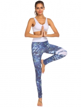 

Dark blue Women Fold Over Waist Print Stretch Tights Running Sport Yoga Legging, Multicolor