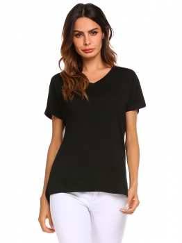 

Black Women V-Neck Short Sleeve High Low Side Split Casual Solid T-Shirt Tops, Multicolor