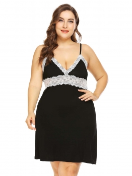 

Black Sexy Soft Sleepwear Lace Patchwork Backless Chemise Nightdress Plus, Multicolor