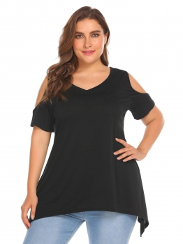 

Black Women Solid Off Shoulder Asymmetrical Hem Design Blouse, Multicolor