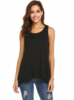 

Black Women Lace Open Back Tank O-Neck Sleeveless Top Blouse, Multicolor