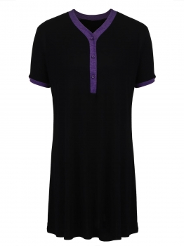 

Black Women Loose V-Neck Short Sleeve Maternity Breastfeeding Plus Night Dress, Multicolor