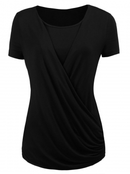 

Black Womens O-Neck Short Sleeve Solid Casual Wrap Front Open Top Blouse, Multicolor