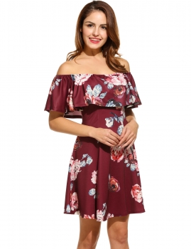 

Women Casual Sleeveless Floral Print Slash Neck Pullover A Line Mini Dress, Multicolor