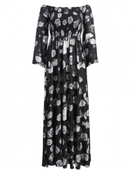 

Women's Off the Shoulder Flare Sleeve Floral Side Slit Evening Party Long Maxi Dress, Multicolor