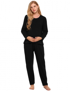 

Black Solid Long Sleeve Maternity Nursing Breastfeeding Pajamas Set, Multicolor