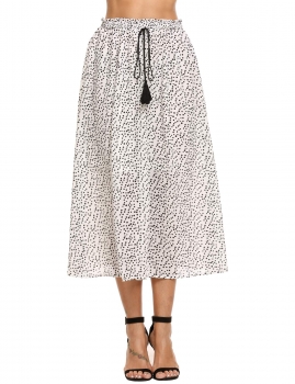 

White and black Chiffon Elastic Lace Up Waist Pleated Beach Skirt, Multicolor