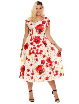 

Plus Size Vintage Style Floral Sleeveless Swing Dress, Multicolor