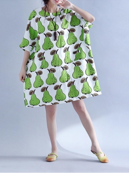 

Pear Printed Batwing Half Sleeve Loose Smock Dress, White