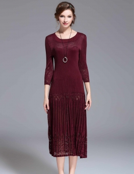 

KK2 Loose Crew Neck 3"4 Sleeves Long Dress, Multicolor