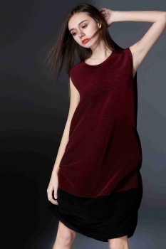 

KK2 O-Neck Smock Sleeveless High Resilience Midi Dress, Wine red