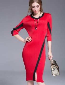 

KK2 O-Neck Half Sleeves High Resilience Midi Dress, Multicolor