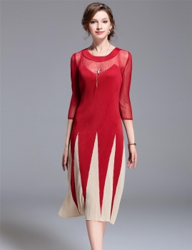 

KK2 See-through Shoulder Patchwork Contrast Color Dress, Multicolor