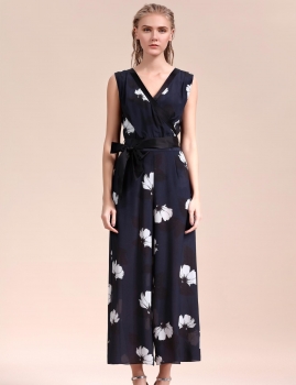 

V-Neck Sleeveless Empire Floral Wide Leg Pants Jumpsuits, Multicolor