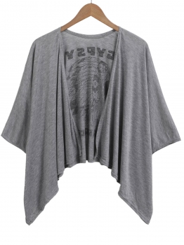 

Women Casual 3"4 Sleeve Back Print Open Front Loose Cardigan, Gray