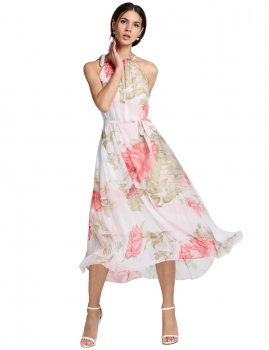 

Ladies Chiffon Sleeveless Flouncing Floral Long Sundress, Mono style