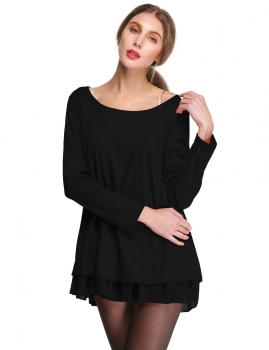 

Black Long Sleeve Knit Wool Bowknot Tops Loose Casual Dress, Multicolor