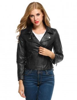 

Black Faux Leather Motorcycle Slim Jacket, Multicolor
