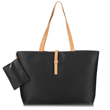 

Solid Zipper Synthetic Leather Tote Bag with Small Bag, Multicolor