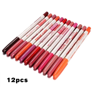 

12 Colors Waterproof Lipliner Eyeliner Pen Pencil Set Kit