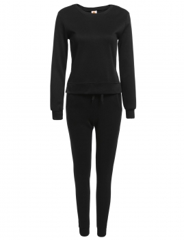 

Black Solid Long Sleeve Sweatshirts with Pants Sportwear Set, Multicolor