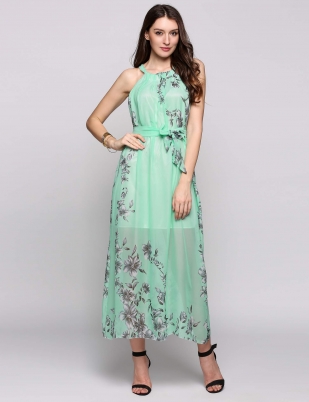 Pale Green Collar Casual Lining Pale Green Chiffon With Sleeveless Lining
