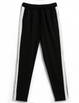 

Black Contrast Color Elastic Waist Harem Pants, Multicolor