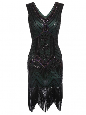 1920s Style Beaded Deco Gatsby Dress 1920s Style Beaded Fringe Deco Dress