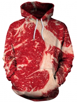 

Women Men Unisex Casual Loose Long Sleeve 3D Digital Meat Printing Pullover Hoodie, Multicolor