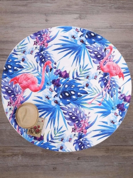 

Round Multicolored Flamingos Print Mandala Beach Blanket, Mono style