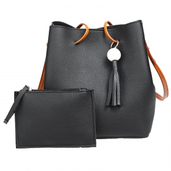 

Solid Wood Bead Tassel Bucket Bag Tote Shoulder Bag, Multicolor