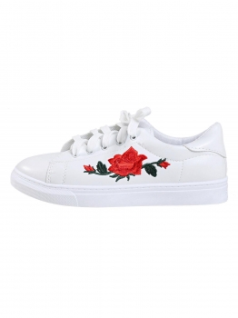 

Flower Embroidery Lace Up Sneakers, Multicolor
