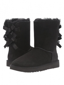 

Black Suede Back Bailey Bow Calf Length Snow Boots, Multicolor