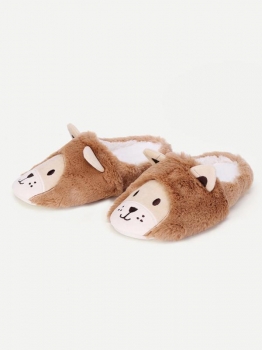 

Women Cute Lion Shape Decor Slippers Faux Fur Plush Indoor Slippers, Multicolor